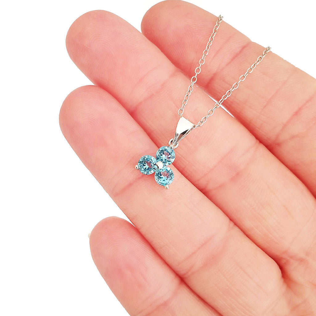 Silver 3 Gem Flower Pendant - Blue Topaz