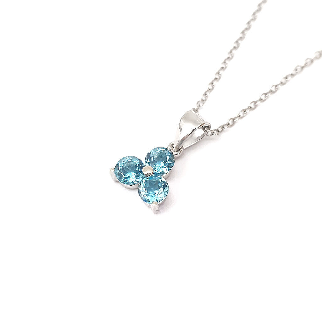 Silver 3 Gem Flower Pendant - Blue Topaz