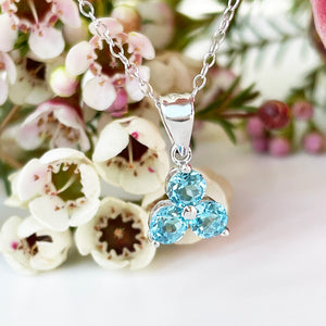 Silver 3 Gem Flower Pendant - Blue Topaz