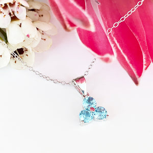 Silver 3 Gem Flower Pendant - Blue Topaz