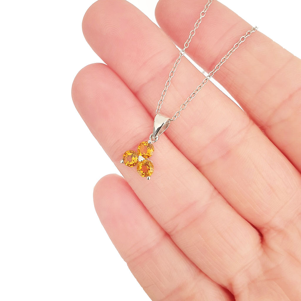 Silver 3 Gem Flower Pendant - Citrine