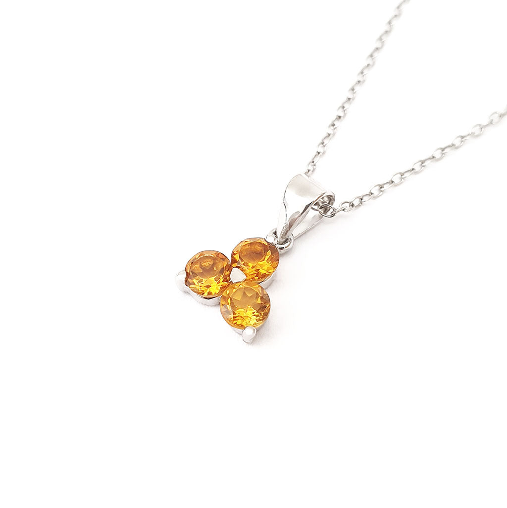 Silver 3 Gem Flower Pendant - Citrine