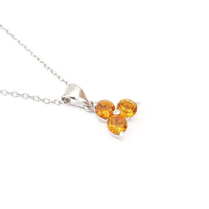 Silver 3 Gem Flower Pendant - Citrine