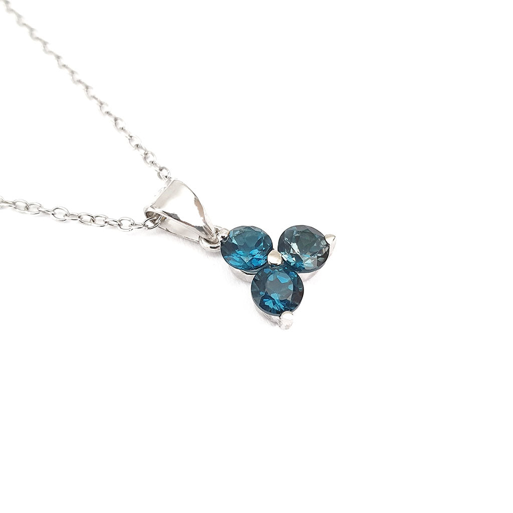 Silver 3 Gem Flower Pendant - London Blue Topaz