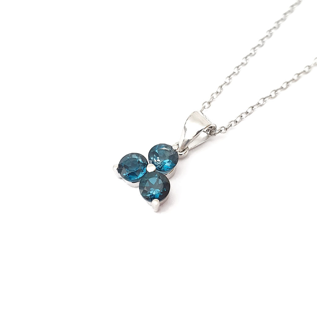 Silver 3 Gem Flower Pendant - London Blue Topaz