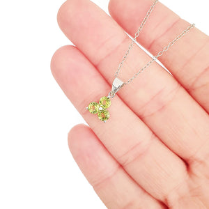 Silver 3 Gem Flower Pendant - Peridot