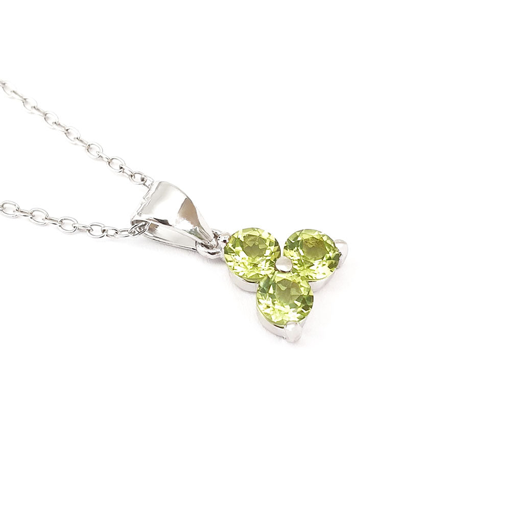 Silver 3 Gem Flower Pendant - Peridot