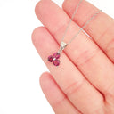 Silver 3 Gem Flower Pendant - Rhodolite