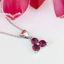 Silver 3 Gem Flower Pendant - Rhodolite