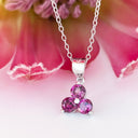 Silver 3 Gem Flower Pendant - Rhodolite