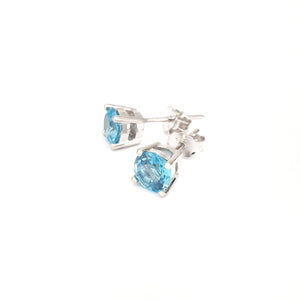 Silver 4 Claw Blue Topaz Studs 6mm x 6mm