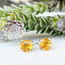 Silver 4 Claw Citrine Studs 7mm x 7mm