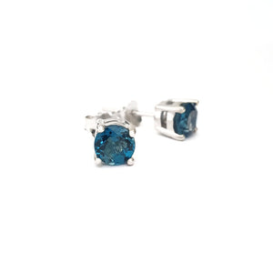 Silver 4 Claw London Blue Topaz Studs