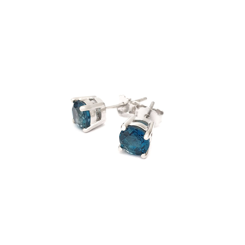 Silver 4 Claw London Blue Topaz Studs