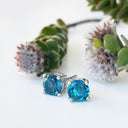 Silver 4 Claw London Blue Topaz Studs