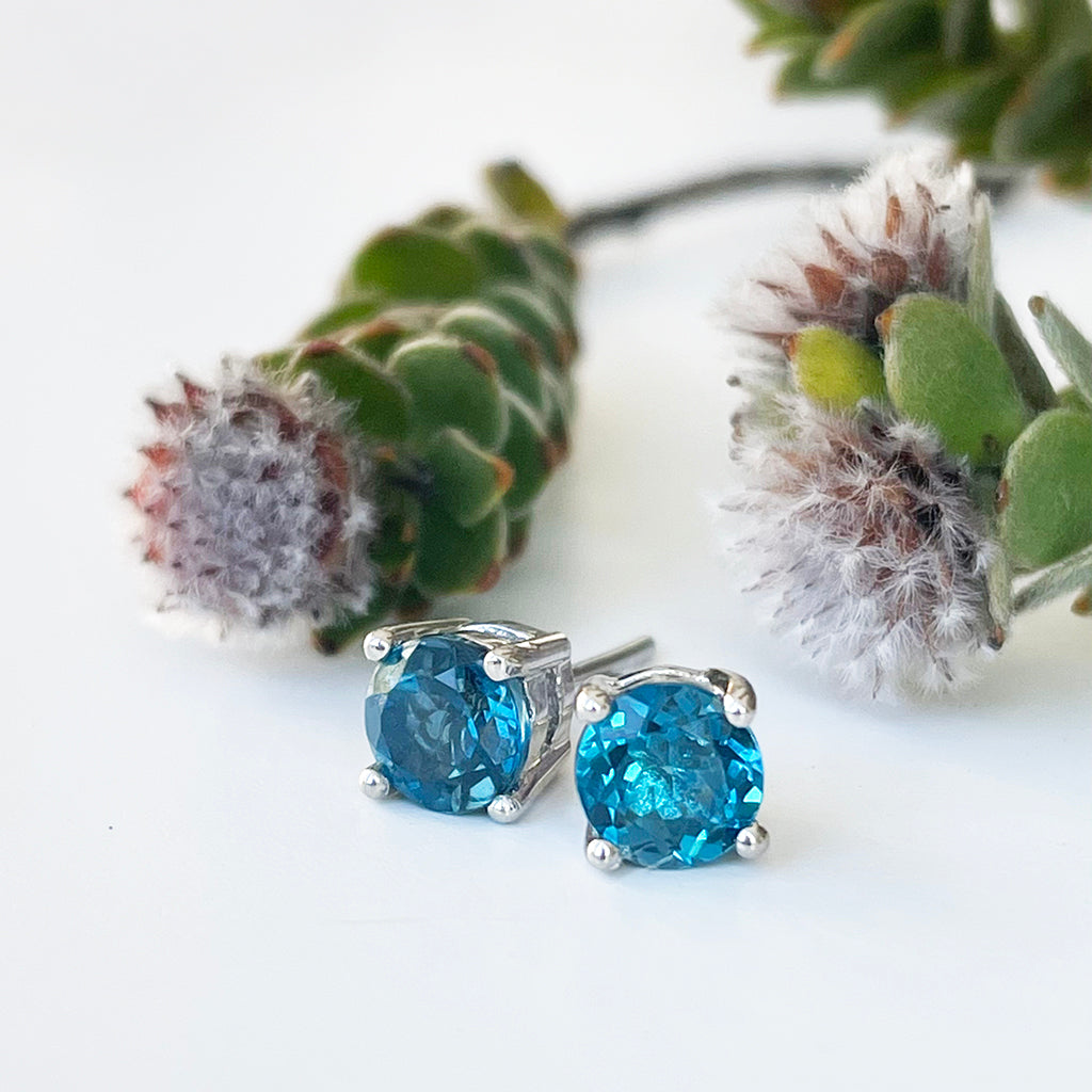 Silver 4 Claw London Blue Topaz Studs