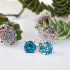 Silver 4 Claw London Blue Topaz Studs