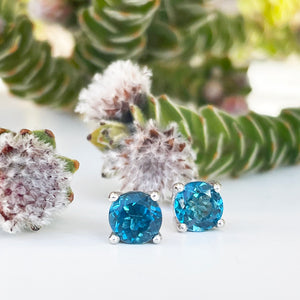 Silver 4 Claw London Blue Topaz Studs