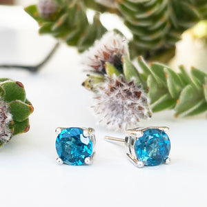 Silver 4 Claw London Blue Topaz Studs