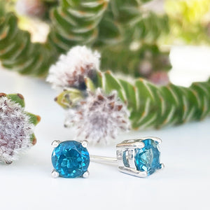 Silver 4 Claw London Blue Topaz Studs