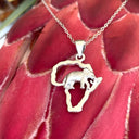 Silver African Elephant and Map Outline Pendant