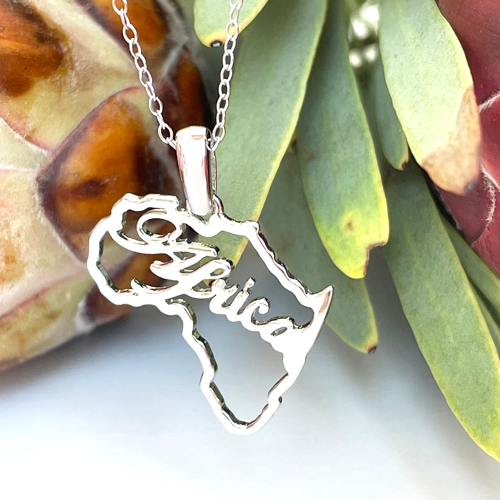 Silver African Type Map Outline Pendant