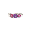 Silver Amethyst and Rhodolite Trilogy Rainbow Ring