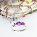Silver Amethyst and Rhodolite Trilogy Rainbow Ring