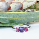 Silver Amethyst and Rhodolite Trilogy Rainbow Ring