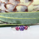 Silver Amethyst and Rhodolite Trilogy Rainbow Ring