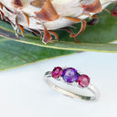 Silver Amethyst and Rhodolite Trilogy Rainbow Ring