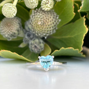 Silver Blue Topaz Heart Shaped Ring