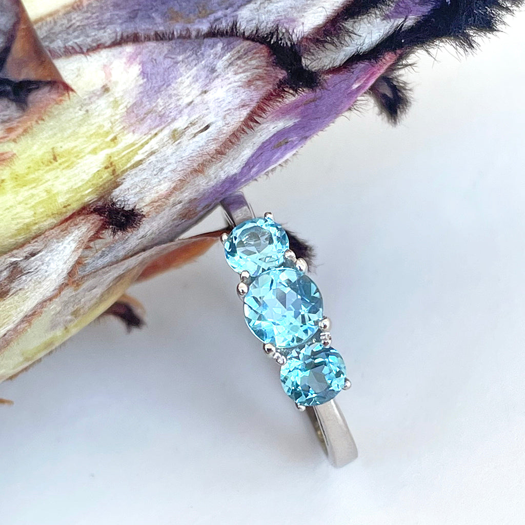 Silver Blue Topaz Trilogy Ring