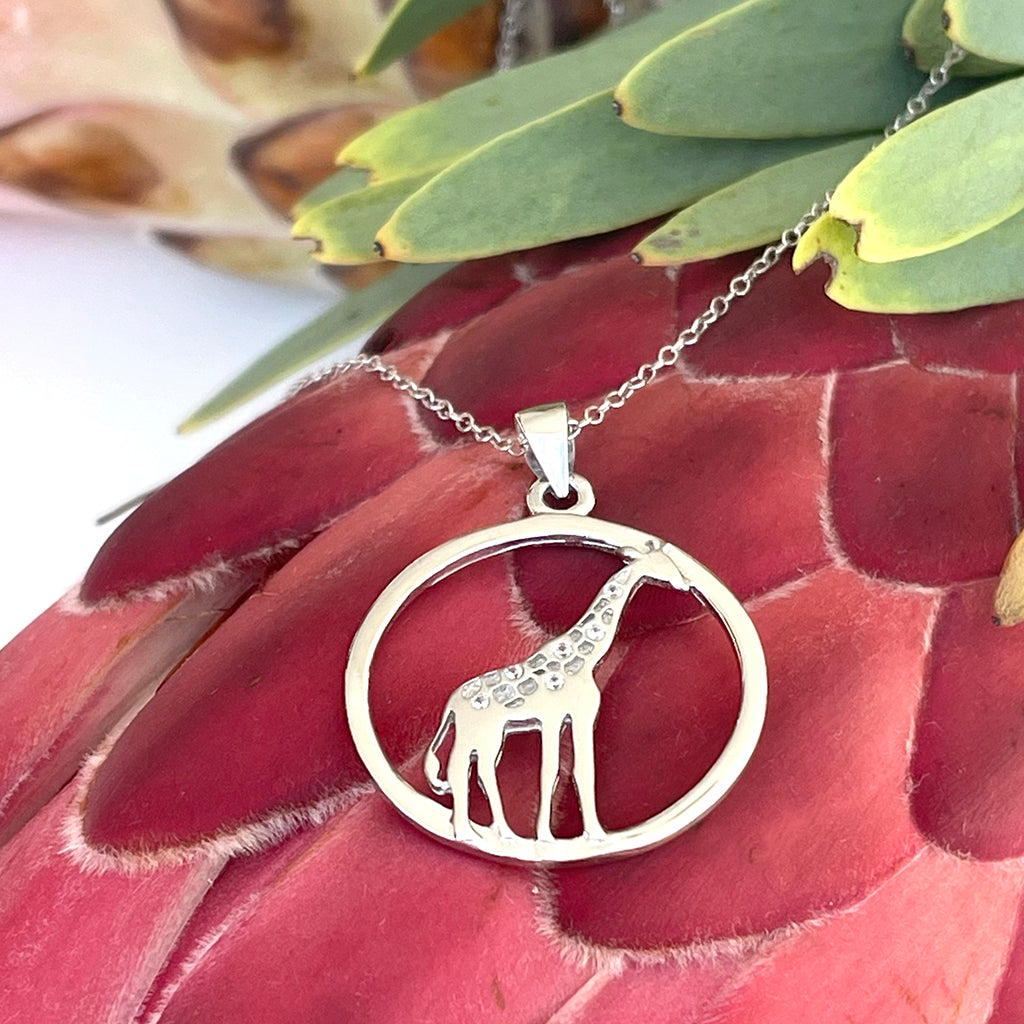 Silver Circular Giraffe Pendant