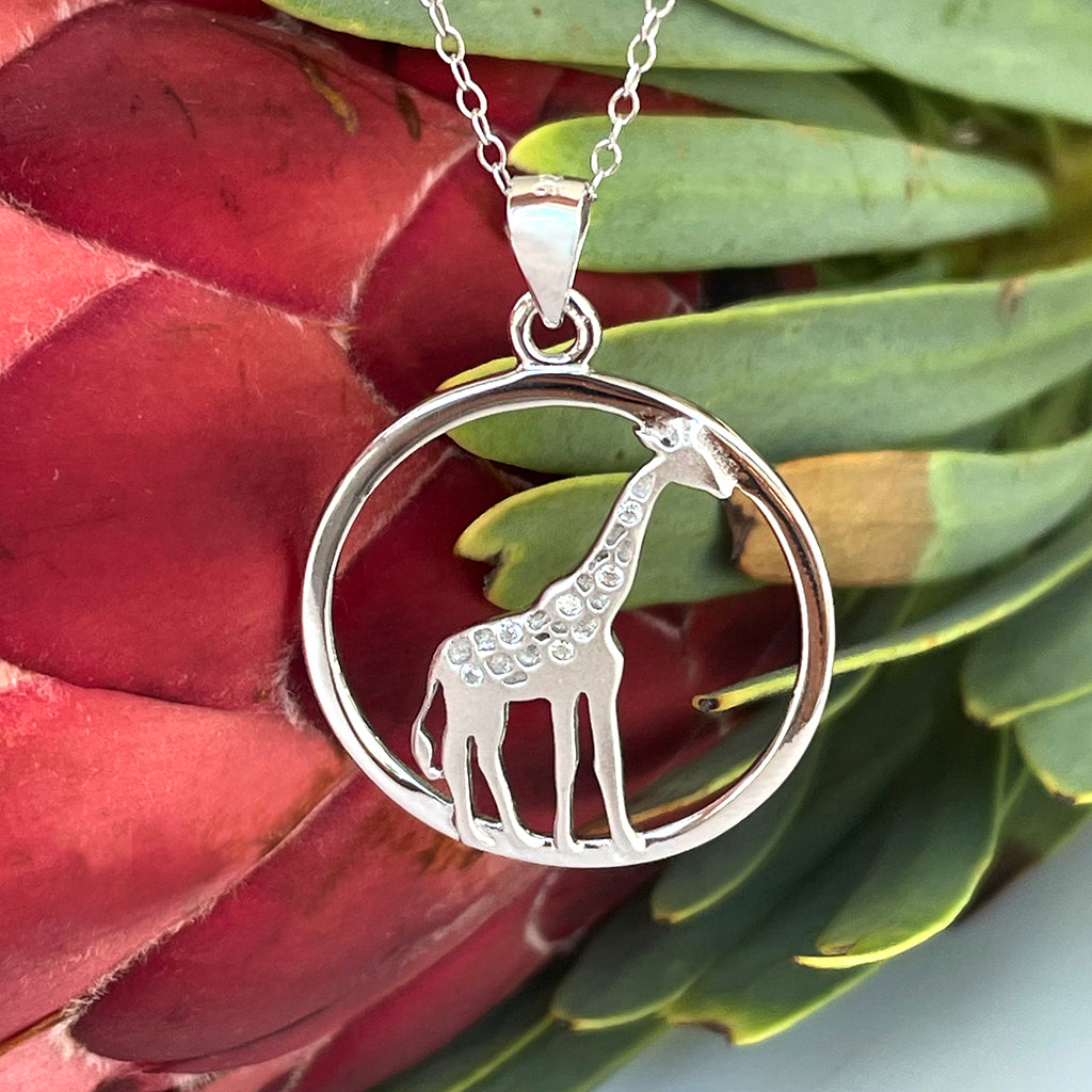 Silver Circular Giraffe Pendant