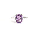 Silver Double Claw Amethyst Cushion Cut Ring