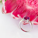Silver Double Claw Amethyst Cushion Cut Ring