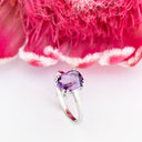 Silver Double Claw Amethyst Cushion Cut Ring