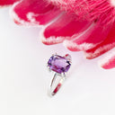 Silver Double Claw Amethyst Cushion Cut Ring