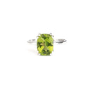 Silver Double Claw Peridot Cushion Cut Ring