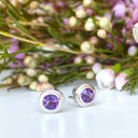Silver Double Tube Amethyst Earrings