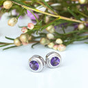 Silver Double Tube Amethyst Earrings