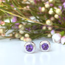 Silver Double Tube Amethyst Earrings