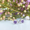 Silver Double Tube Amethyst Earrings