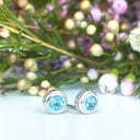 Silver Double Tube Blue Topaz Earrings