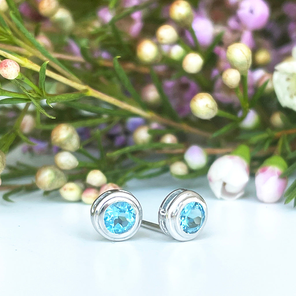 Silver Double Tube Blue Topaz Earrings