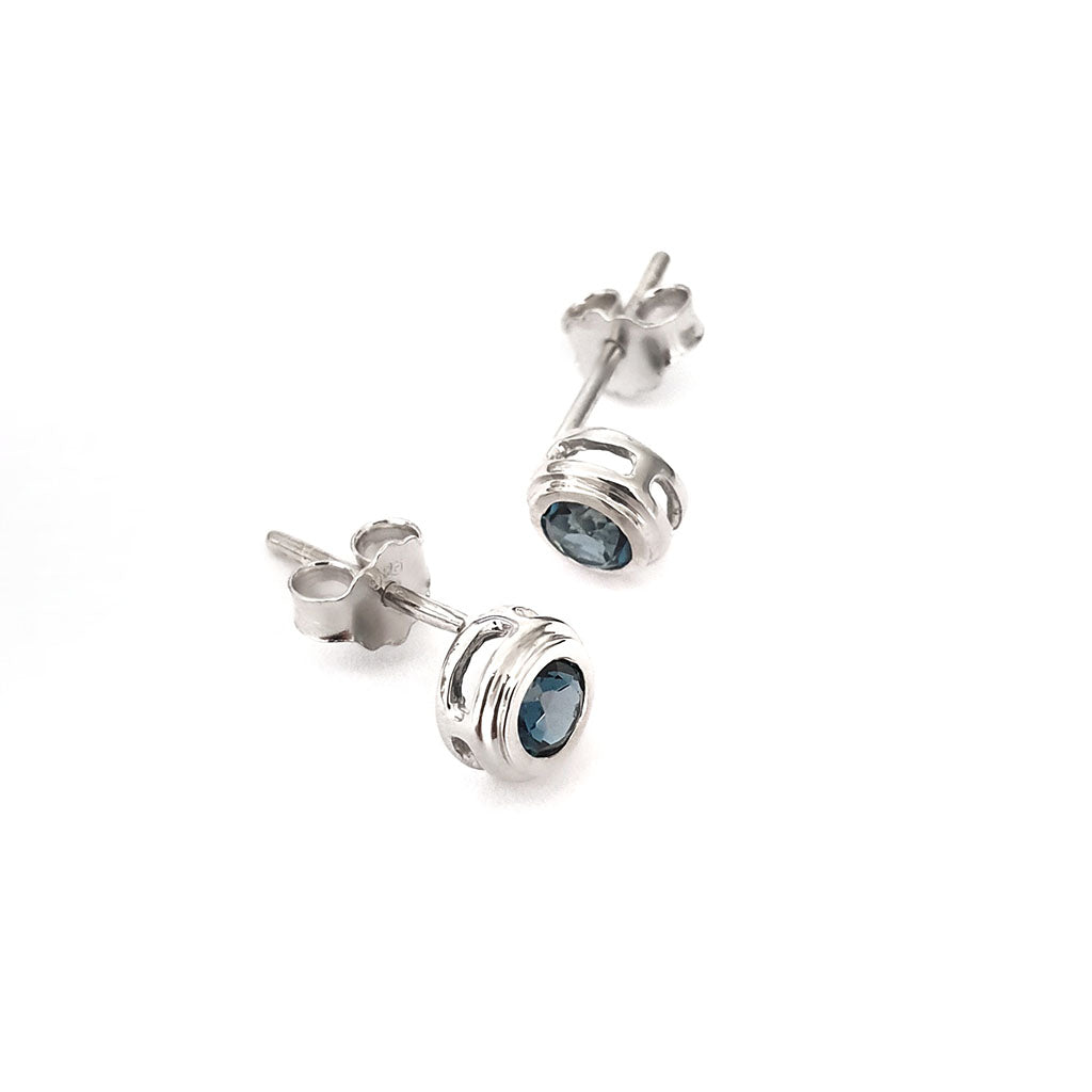 Silver Double Tube London Blue Topaz Earrings