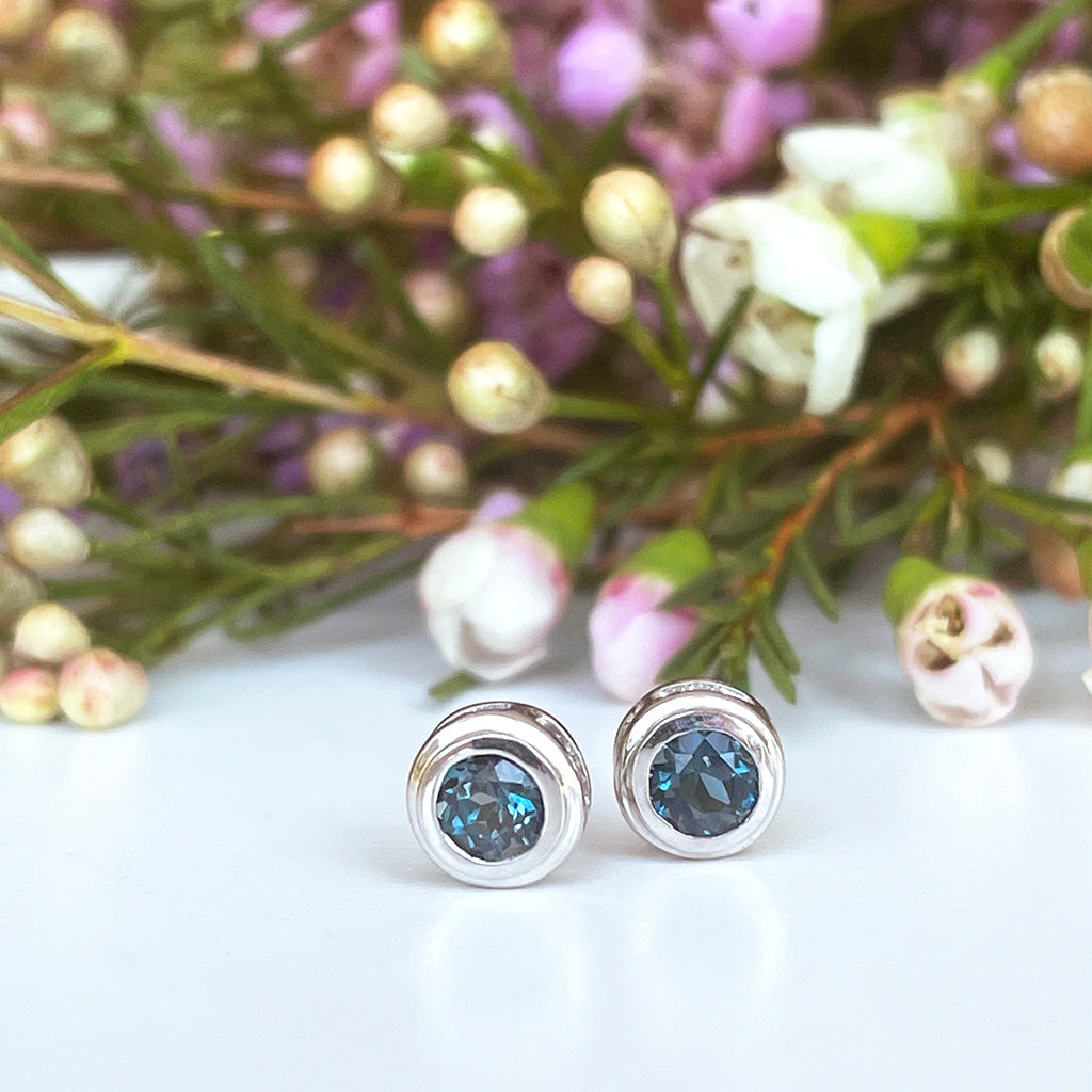 Silver Double Tube London Blue Topaz Earrings