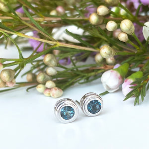 Silver Double Tube London Blue Topaz Earrings