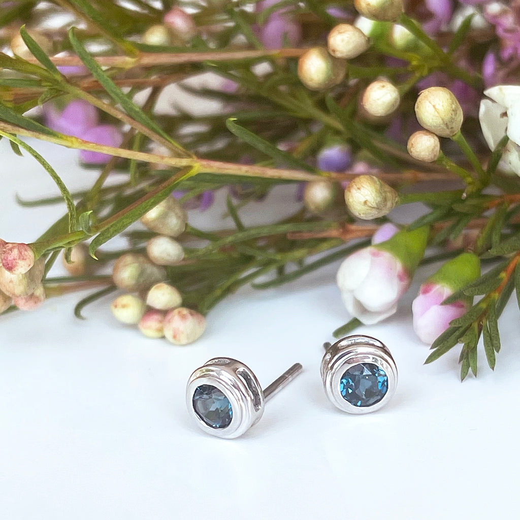 Silver Double Tube London Blue Topaz Earrings